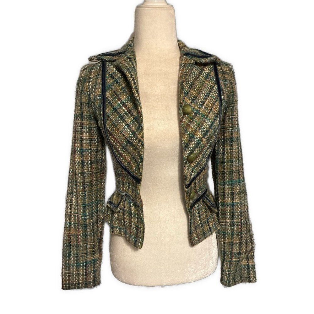 Tailored Green Plaid Tweed Blazer Jacket